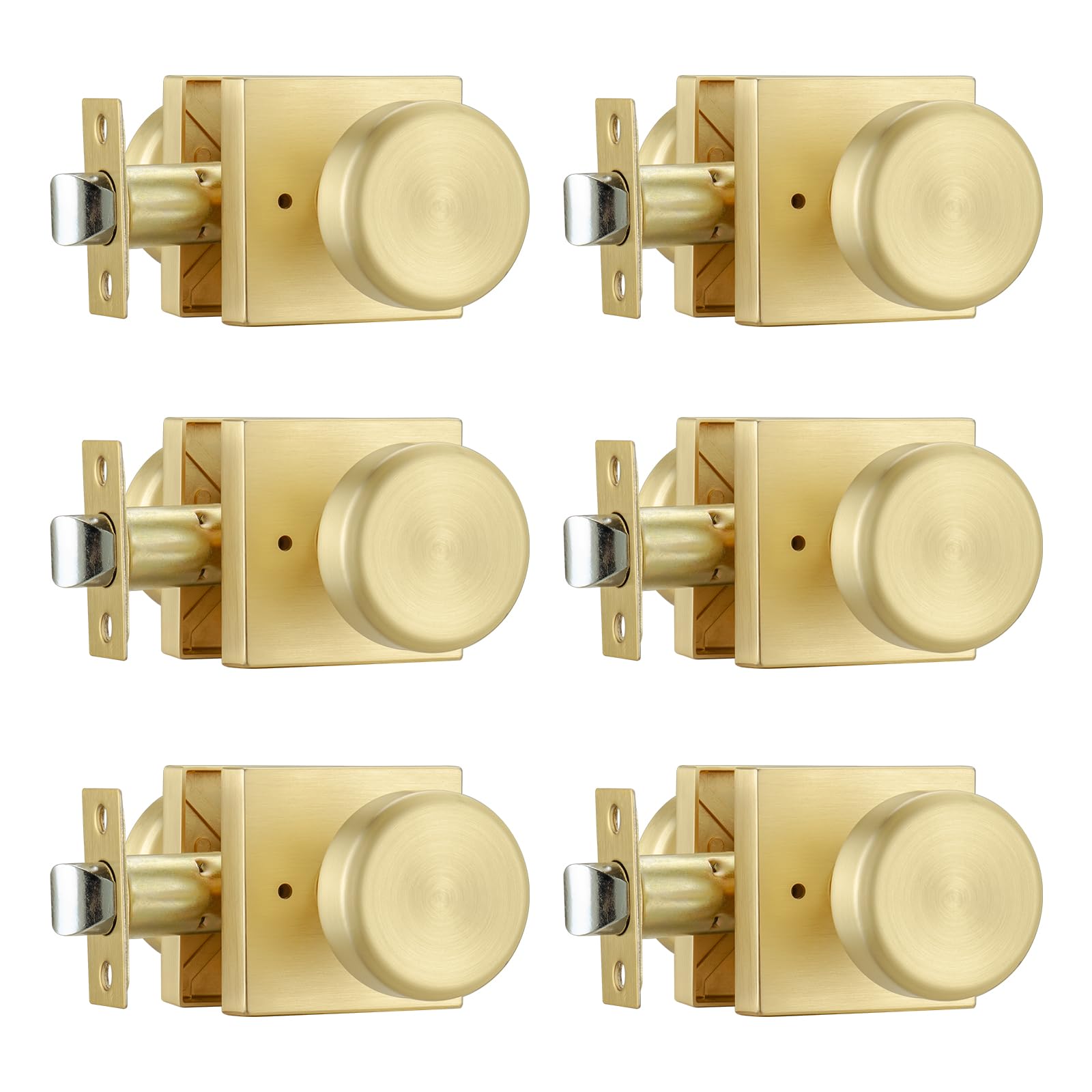 Photo 1 of STARPY 6 Pack Brushed Gold Door Knob with Square Rosette, Heavy Duty Door Knob with Lock, Interior Door Handles for Bath & Bed,