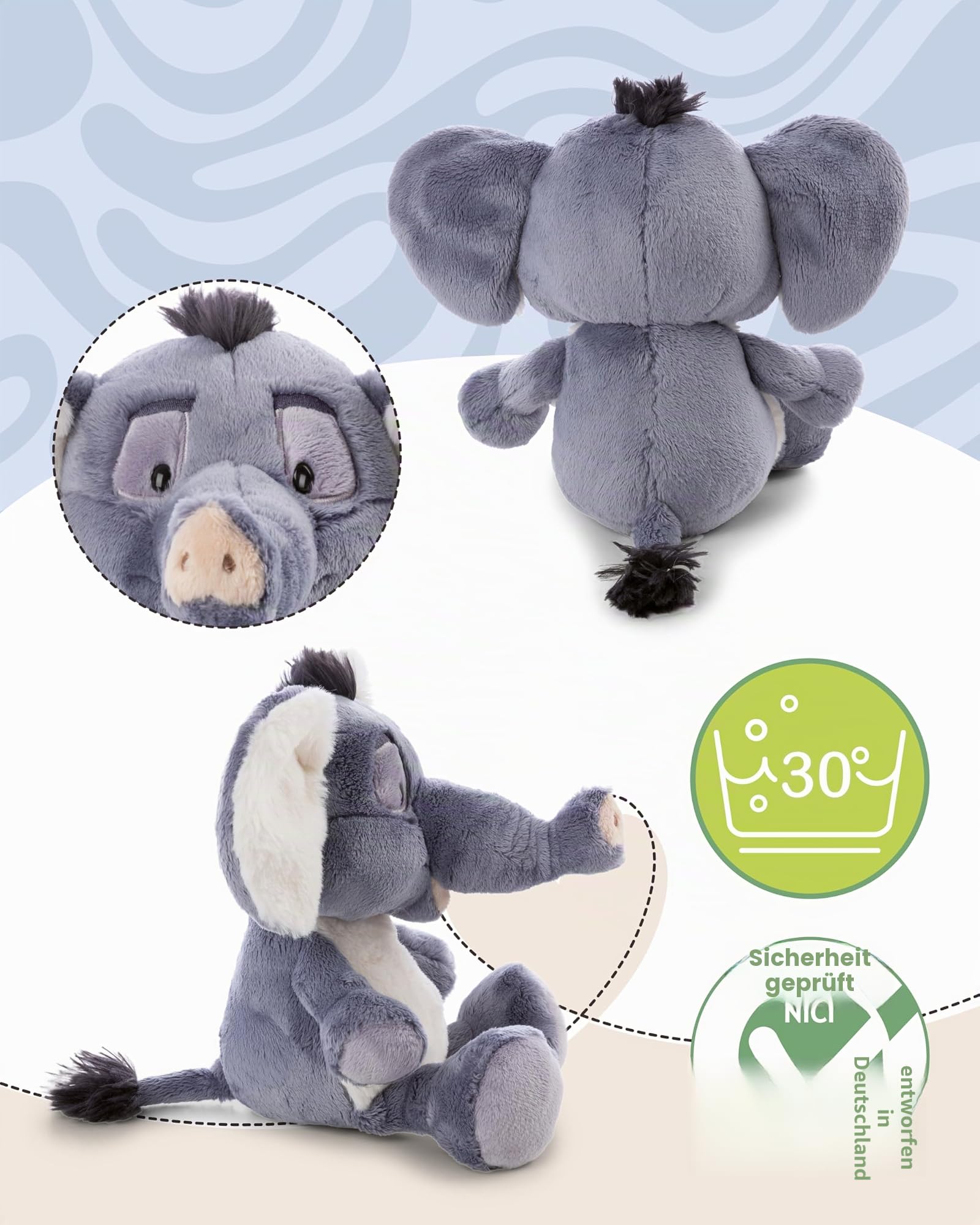 NICI Kuscheltier Elefant EL-Flora 25cm - grau - 62741 4