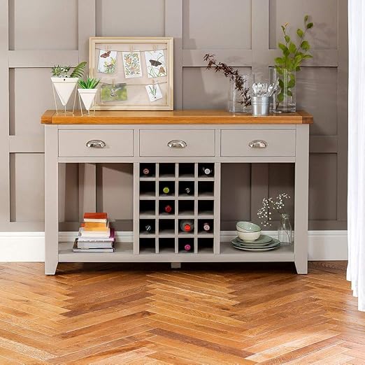 The Furniture Market Downton Grey Buffet Sideboard with Wine Rack
