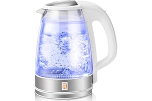 Pukomc Double Wall Electric Glass Kettle with 6 Hours Keep Warm Function, 1200W Hot Water Boiler, Cool Touch Electric Tea Kettle, Auto Shut-Off and Boil-Dry Protection, BPA Free Borosilicate Glass