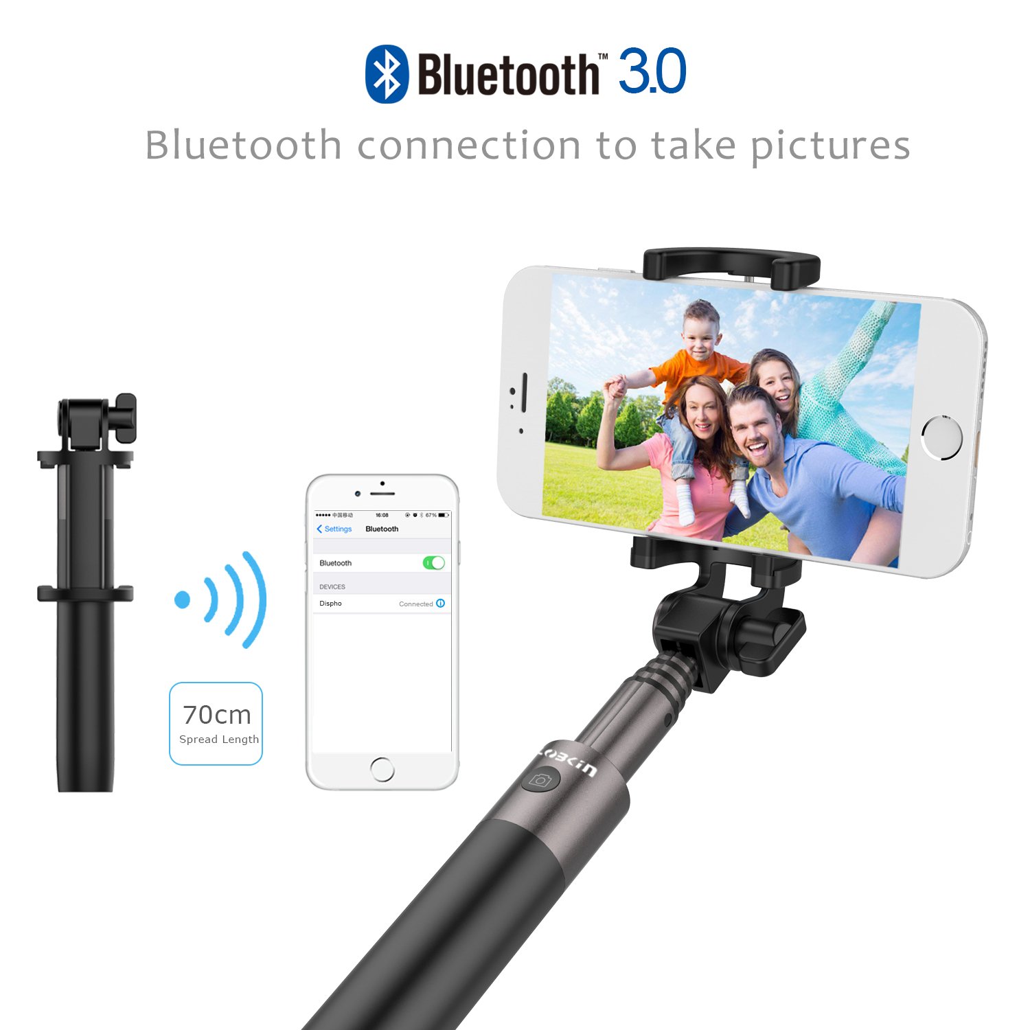 Selfie Stick,Lobkin Bluetooth Selfie Stick with Built-in Remote Shutter Extendable Aluminum Monopod for Android and iOS Smartphone