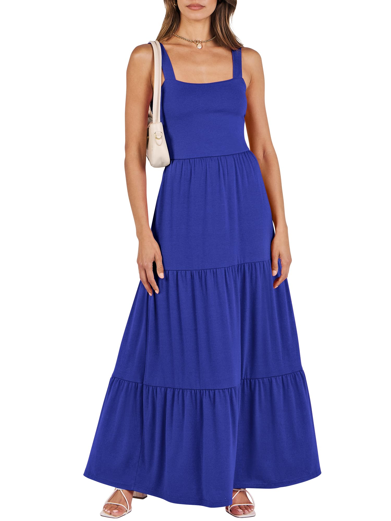 ANRABESS Tiered Fit & Flare Maxi Sundress with Pockets