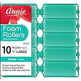 Annie Foam Hair Rollers Large 1 Inch, 10 Count Green Soft Sponge Curlers for Heatless Curls &amp; Waves, No Pins or Clips Needed, For Wet or Dry Hair, Comfortable Overnight Set