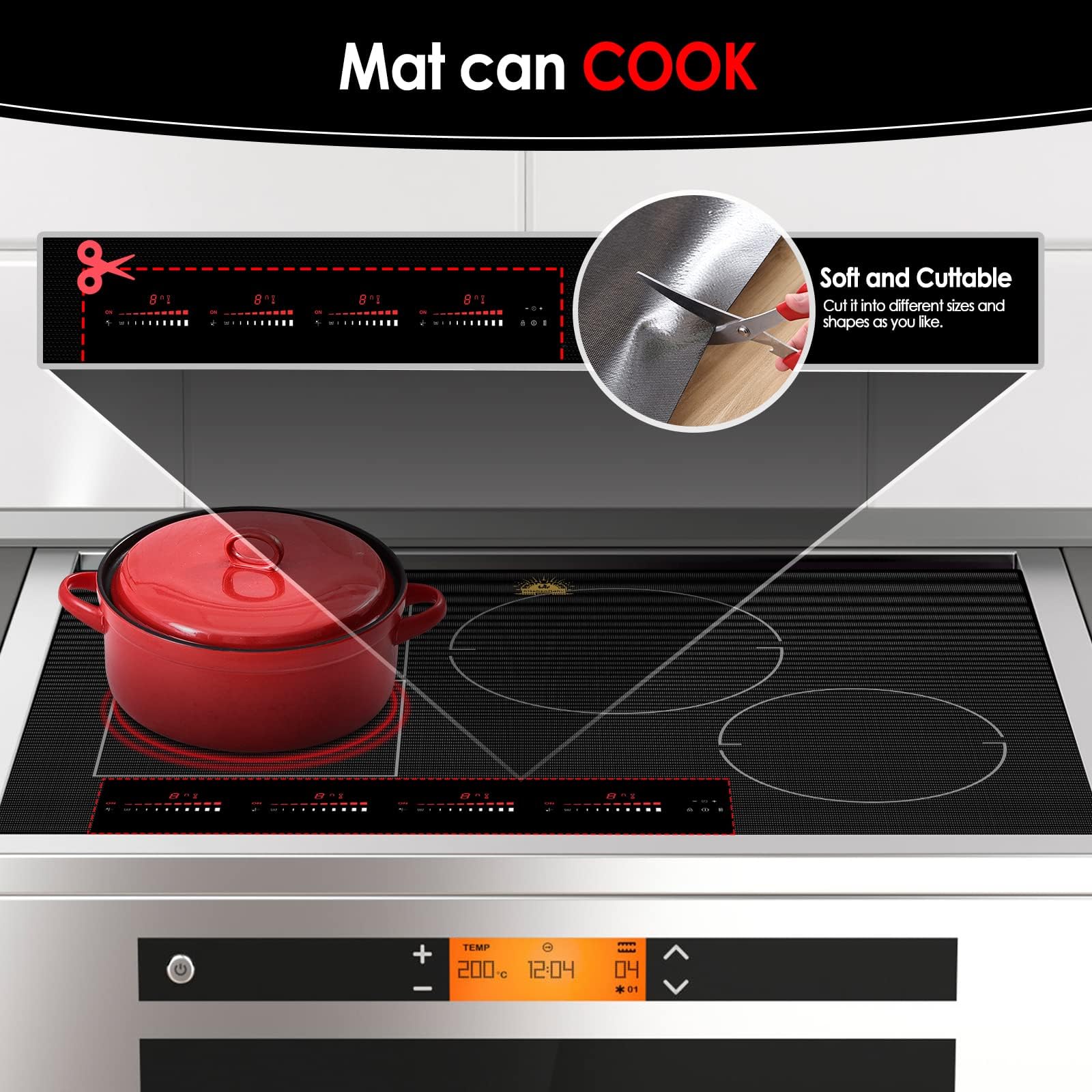 Cook's Aid Large Induction Cooktop Protector Mat,Translucent (Magnetic) Stove Top Cover for Electric Stove (Semi-transparent Black, 21.2x35.4 inch)