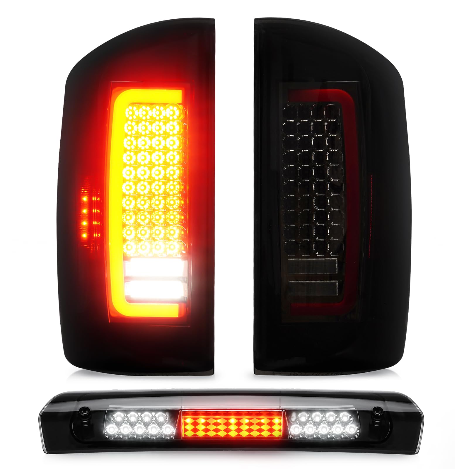 Photo 1 of Tresound Tail Light + 3rd Brake Light Cargo Lamp for Dodge Ram 1500 2007-2008, Ram 2500 3500 2007-2009, Third High Mount Stop Light Rear LED Taillight, for 55277302AC 55277303AC