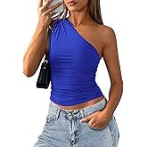 PRETTYGARDEN Womens Sleeveless One Shoulder Tank Top Ruched Slim Fit Shirts Basic Crop Y2k Tops 2026 Spring Fashion Clothing