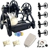 Electric Yarn Winder Electric Yarn Spinner Kit Spinning Wheel for Wool with Foot Controller &amp; 4 Bobbins, Small Wool Spinner with Forward &amp; Reverse(Black)