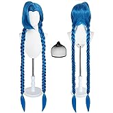 BESTBEL+Hair Cap Blue Braide Wig for Women Long Blue Wig for Women Blue Anime Synthetic Wigs for Halloween Cosplay Womens Cosplay Outfit for Costume Party