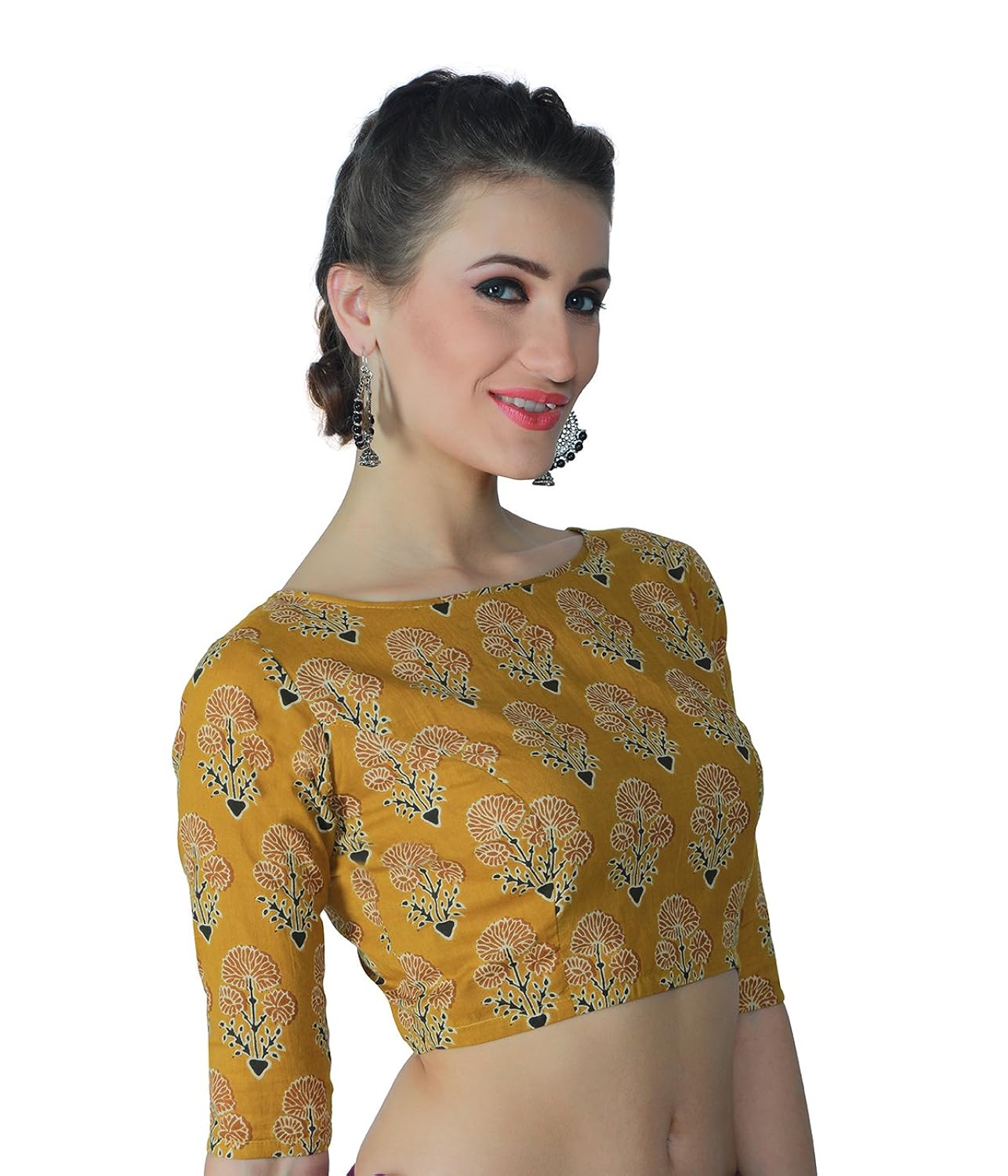 studio shringaar women's cotton jaipuri block printed saree blouse.