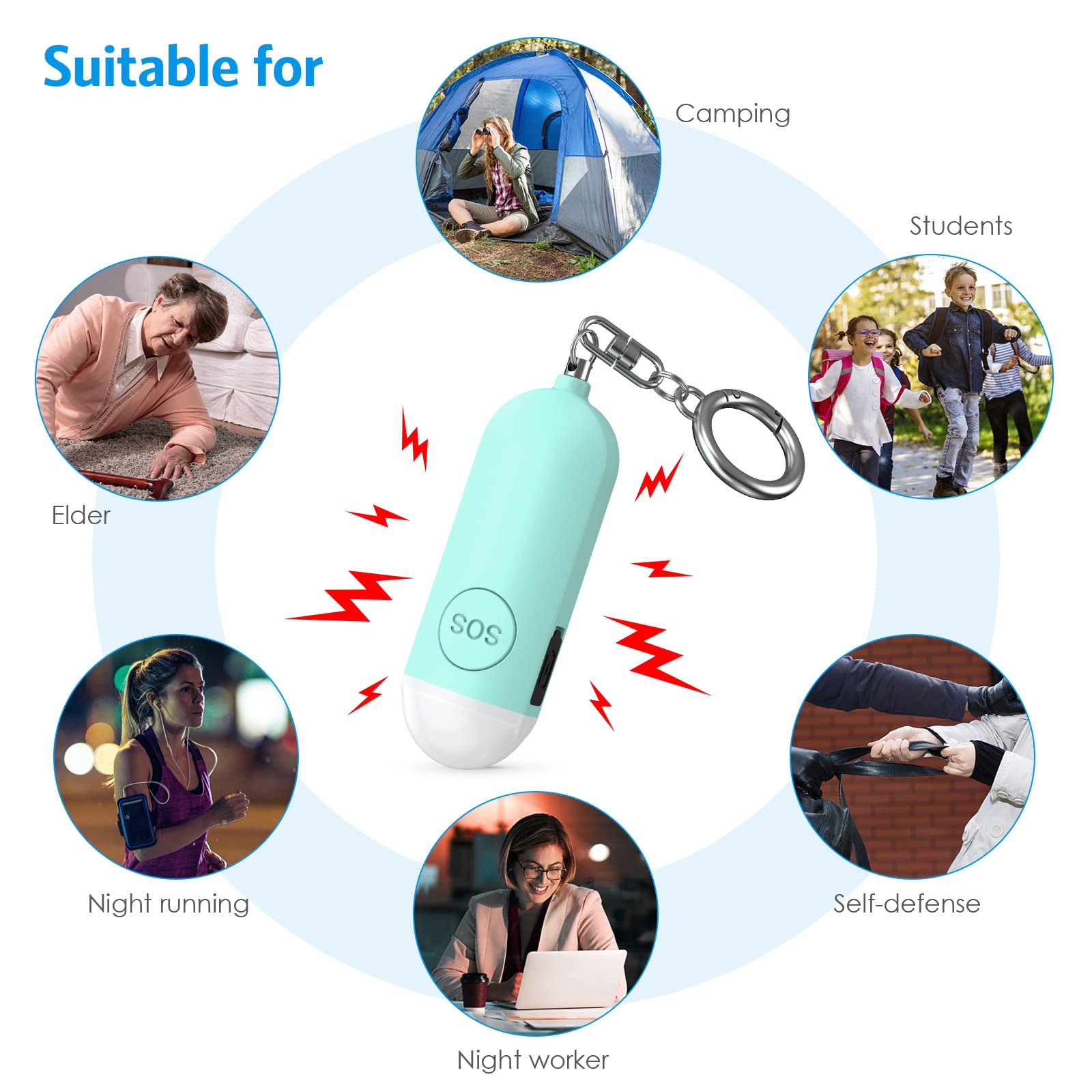 AMIR Safe Sound Personal Alarm - 130DB Keychain with LED Lights, Emergency Safety Alarm for Women, Men, Children, Elderly - Blue