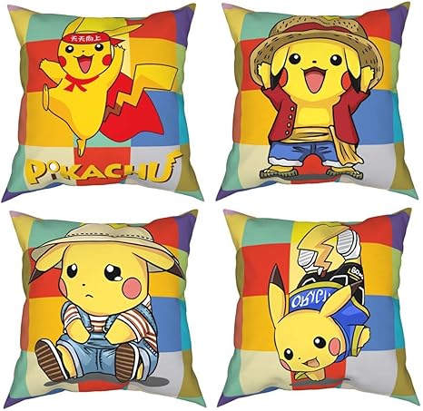 Amazon ポケモン枕カバー 日本のアニメマンガ ピカチュウコスプレ やわらかい暖かさとレジャーの四季枕カバー 4つ入り ピローコアなし18x18 枕カバー ピローケース オンライン通販