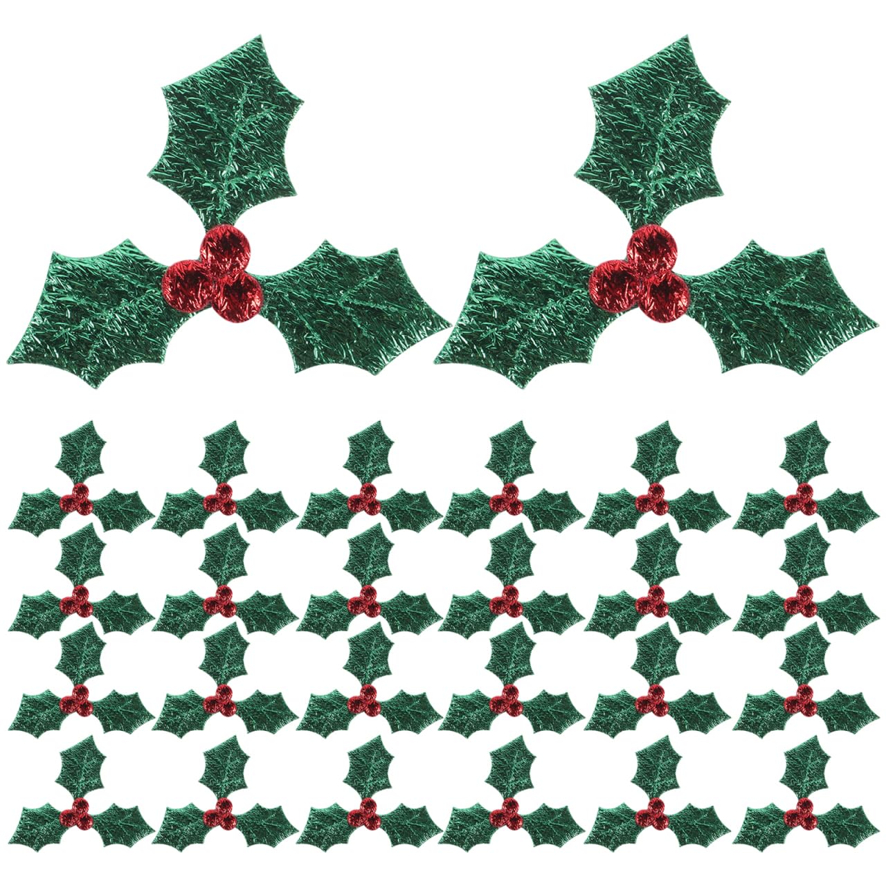 Milisten 100pcs Triple Leaf Holly Berries Embellishments for Christmas Card Making and Tag