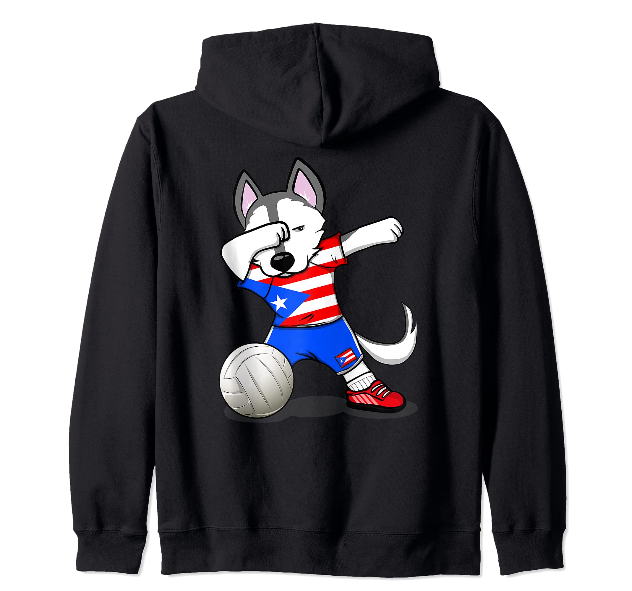 Dabbing Husky Dog Puerto Rico Volleyball Fans Jersey Flag Zip Hoodie