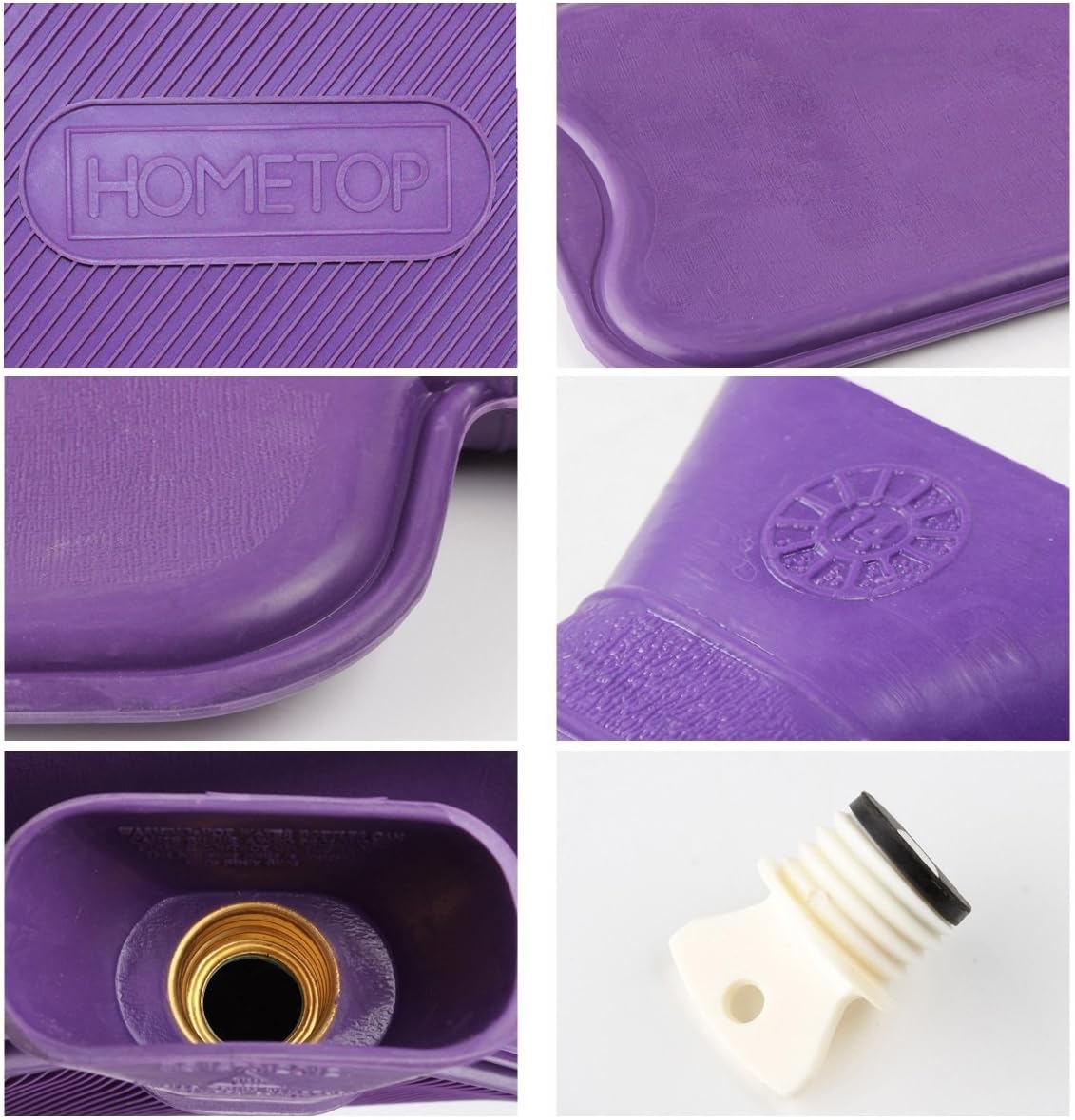 HomeTop Premium Classic Rubber Hot or Cold Water Bottle with Soft Fleece Cover (2 Liters, Purple/Gray Polka Dot): Health & Personal Care