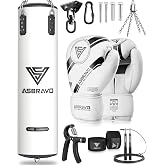 ASBRAVO 4ft PU Punching Bag Set for Adults with Gloves, Adjustable Weight | 12oz Boxing Gloves,180-Inch Hand Wraps, Jump Rope, Hand Gripper, Hanging Accessories, Home Gym Training - Unfilled