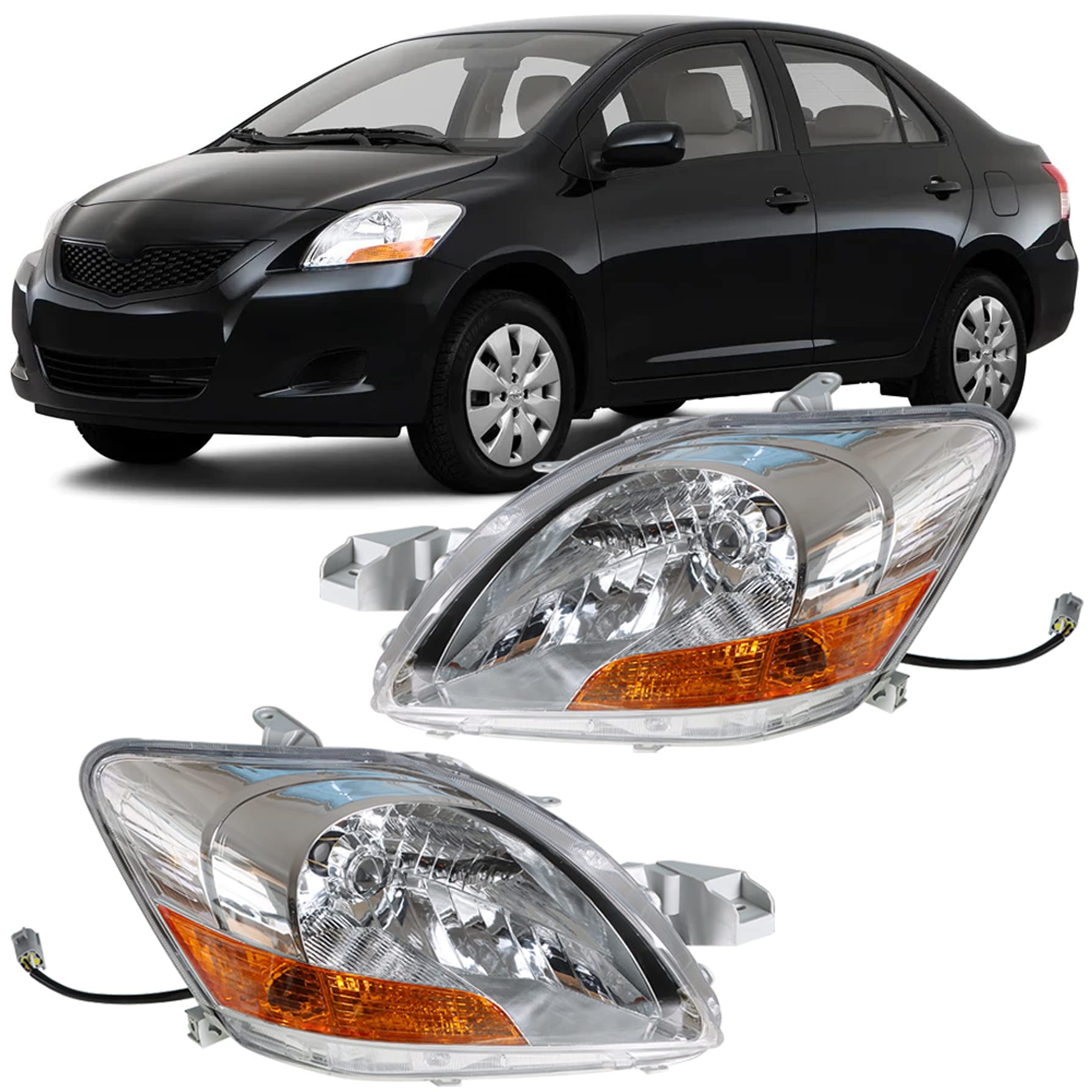 Photo 1 of GXYWADY Headlight Assembly Replacement for 2007-2011 Yaris Sedan Halogen Projector Headlamp Headlights Pair Left and Right Side