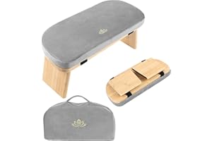 GETMO RESIN Meditation Bench, Meditation Chair, Portable Meditation Stool with Cushion, Zazen Bench Seating for Adults, Folding Prayer Bench for Kneeling, Includes Carrying Bag & Cushion, 18*7.9*8.7Inch, Blue, Gray