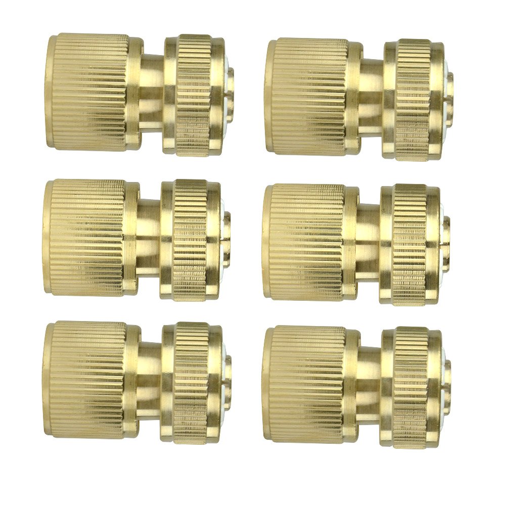6Pcs Brass Garden Lawn Water Hose Pipe Fitting 1/2" Quick Connector