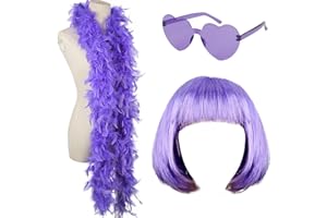 Kavoc Colored Feather Boas with Short Bob Hair Candy Sunglasses for Women Bachelorette Party Cosplay Accessories