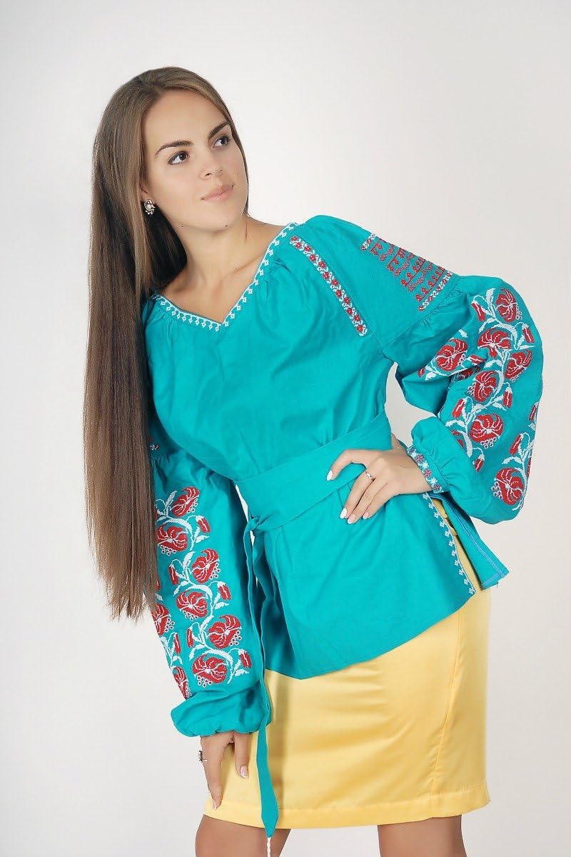Boho Style Ukrainian Embroidered Folk Women's Blue Blouse - Vyshyvanka / Sorochka / Bohemian Style / Vita Kin Style Sizes - Xs-xxl (M (medium))
