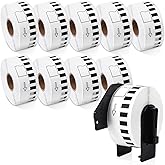 MarkDomain - DK-2210 Label Compatible Brother Continuous Length 1.1" x 100' White Paper Tape Roll (29mm x 30.4M) Work with QL-810W QL-820nwb Printers - 10 Rolls + 1 Frame