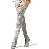 VIBILIA Thigh High Socks Cable Knit Winter Boot Socks Over the Knee Extra Long Non-Slip Leg Warmers for women - Black