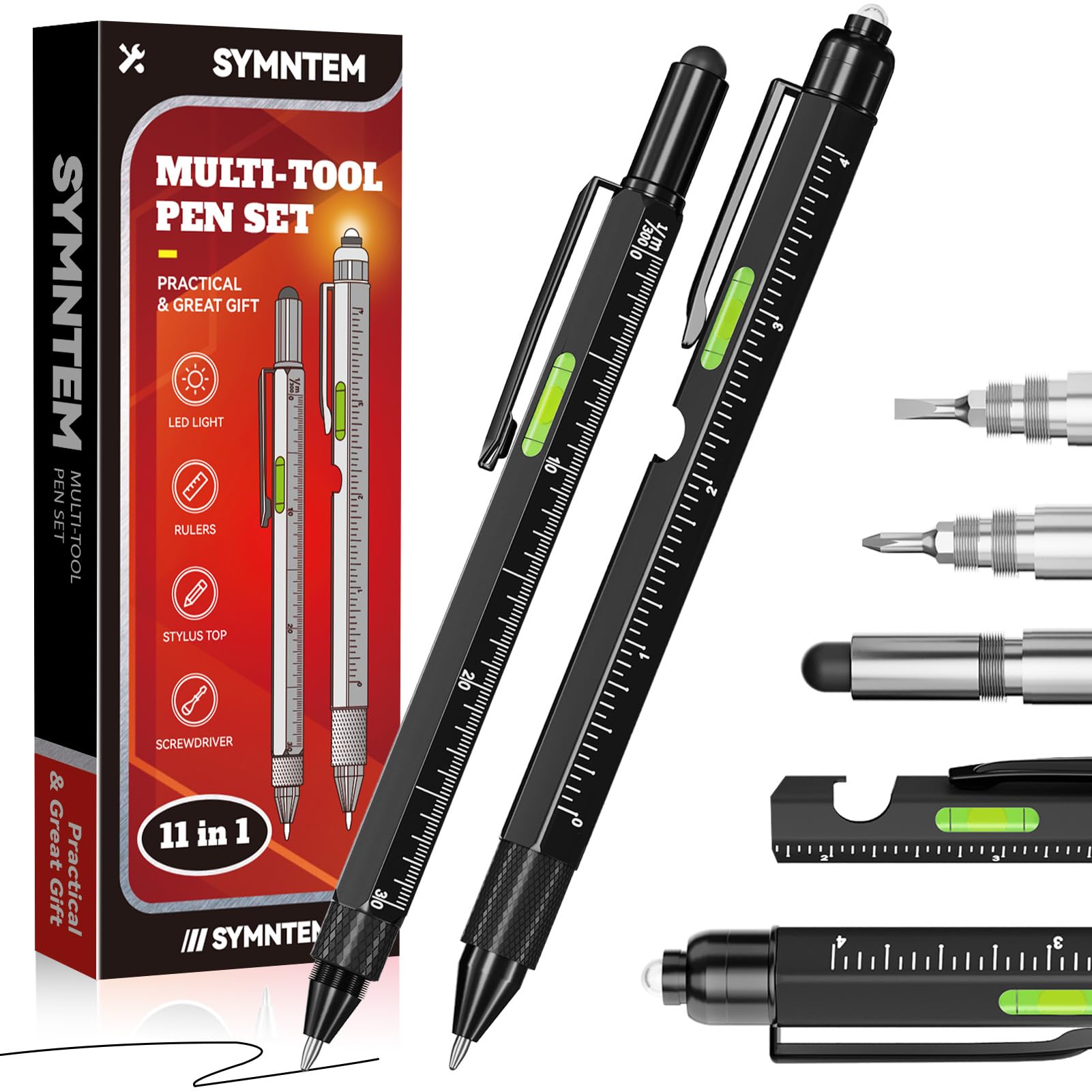 SYMNTEM Dad Gift from Daughter Wife Son, 11 in 1 Multitool Pen with LED Light, Birthday Gifts for Men, Gifts for Dad Gadgets, Black