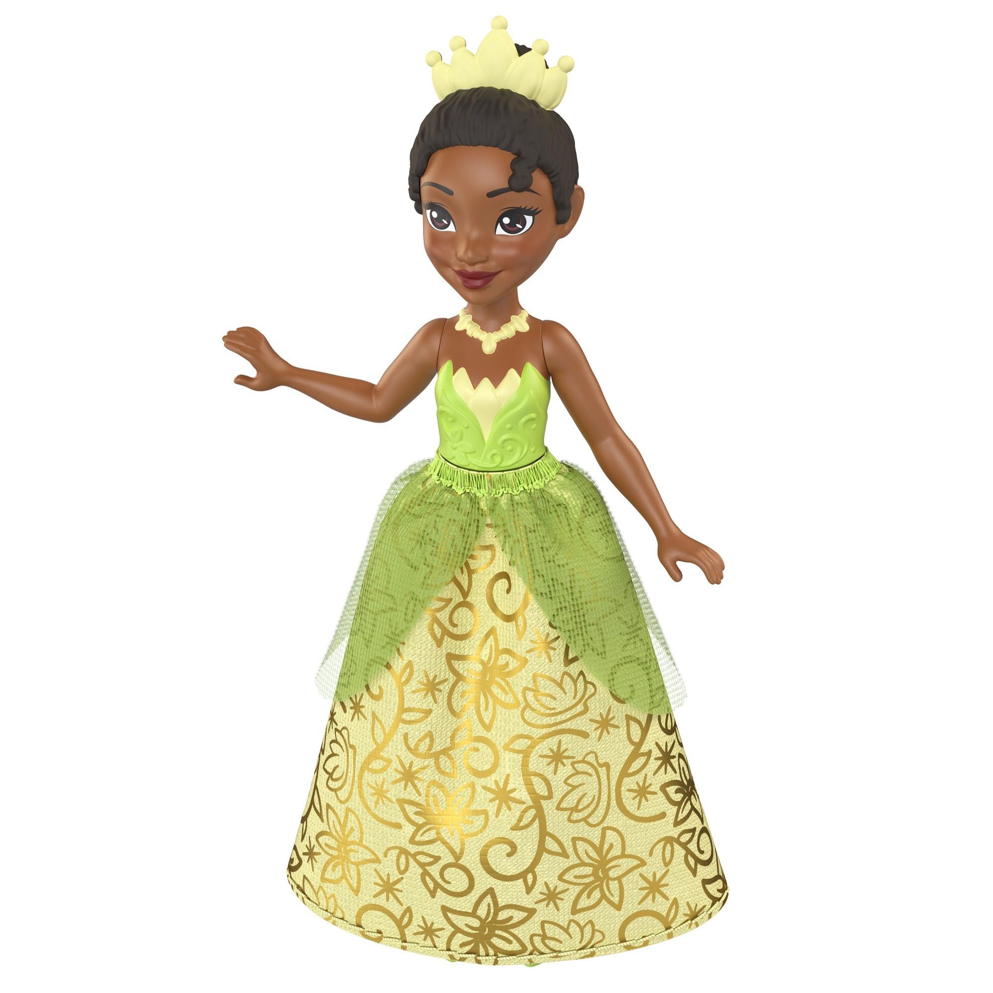 Mattel Disney Princess Toys, Small Dolls, Tiana Posable Doll with Sparkling Clothing Inspired by Disney Movie, Gifts for Kids, HLW71