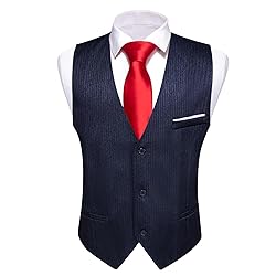 Barry.Wang Mens Navy Blue Vest Striped
