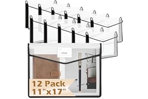 12 PCS 11 x 17 Inch Expandable Tabloid Size Document Folder with Label A3 Plastic Folders for Documents Black Expanding File 