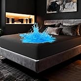 OhGeni 100% Waterproof Mattress Protector, Queen Black Size, Fitted Sheet with Deep Pockets, 6''-18'', Premium Noiseless Breathable Soft Material, Mattresses Cover for Bed