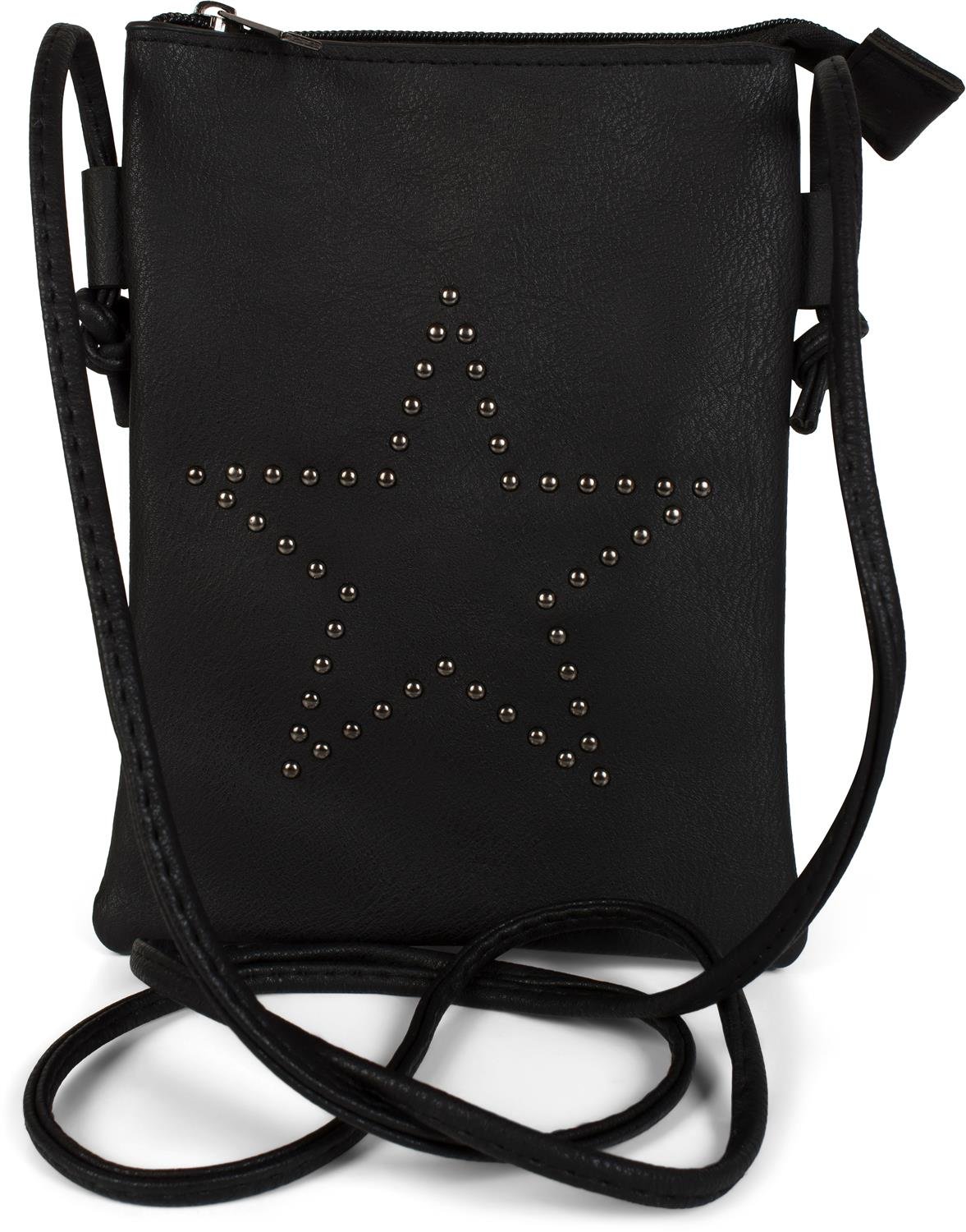 styleBREAKER mini shoulder bag with studs in a star formation, shoulder bag, handbag, bag, ladies 02012235, Colour:Black