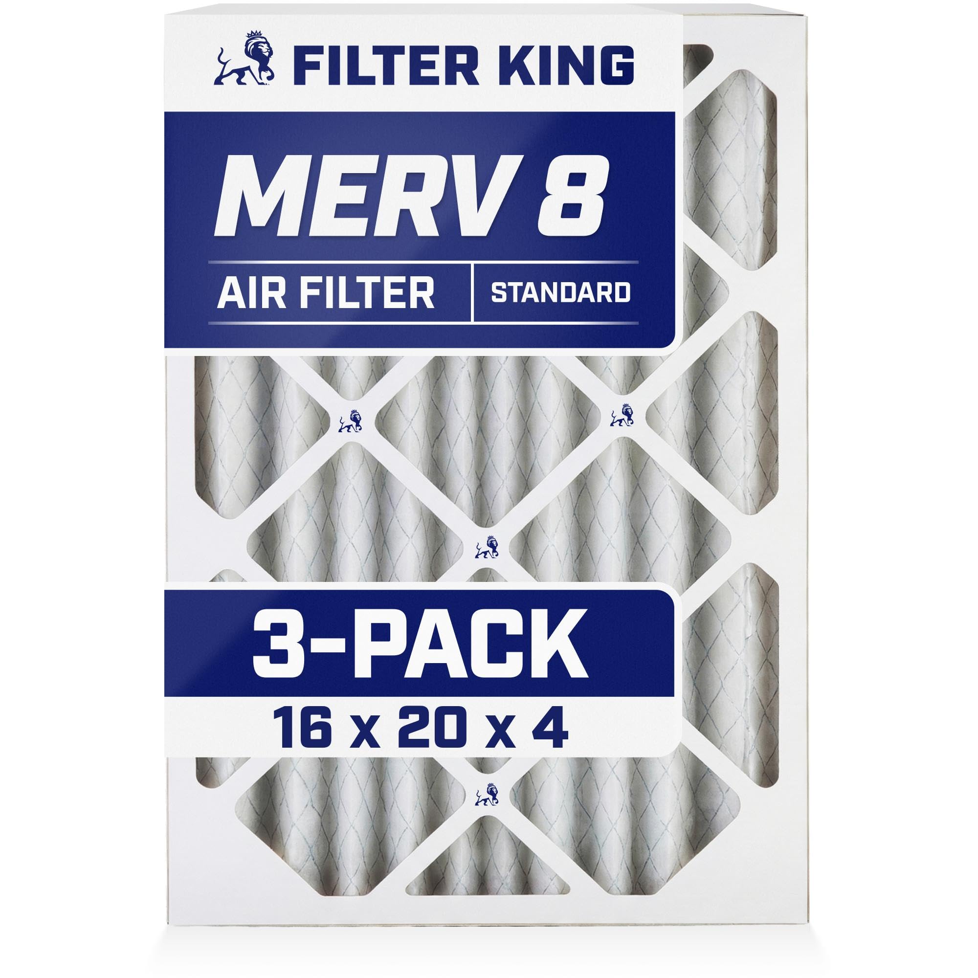 Filter King 16x20x4 Air Filter | 3-PACK | MERV 8 HVAC Pleated A/C Furnace Filters | MADE IN USA | Actual Size: 15.5 x 19.5 x 3.75" Image