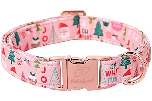 Babole Pet Christmas Dog Collars for Medium Dog,Pink Dog Collar with Safety Metal Buckle Adjustable Puppy Collars for Small Large Dog,Boy&Girl&Male&Female Dog Gift,M-13.5"-22"