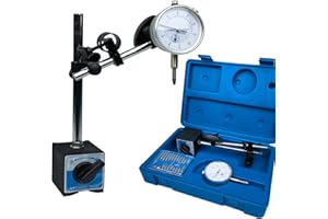 JOMBULL Dial Indicator with Magnetic Base Holder 0-10mm, Fine Adjustable Long Arm Tester Gage Gauge 0.01mm Precision, Indicator Points 22pcs