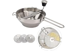 Stainless Steel Food Mill with 3 Milling Discs - Rotary Food Mill for Tomato Sauce, Applesauce, Puree, Mashed Potatoes, Jams,