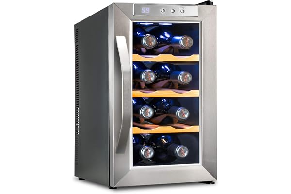 Ivation 8 Bottle Thermoelectric Wine Cooler/Chiller - Stainless Steel - Counter Top Red & White Wine Cellar w/Digital Temperature, Freestanding Refrigerator Smoked Glass Door Quiet Operation Fridge