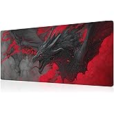 Huge Dragon Mouse Pad Desk Mat XL Extended Large Gaming Desk Pad Mousepad, Red and Black Computer Laptop Keyboard and Mouse Mat, Desktop Protector Mat for Office and Home 31.5x11.8 in