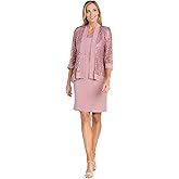 R&M Richards Women's 2-Piece Knee Length Banded Hi-Lo Sequined Jacket Dress W/Detachable Necklace