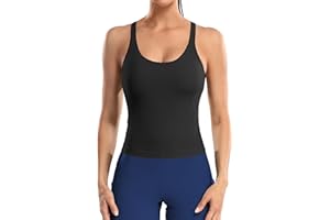 ATTRACO Women Ribbed Workout Crop Tops with Built in Bra Yoga Racerback Tank Top Tight Fit