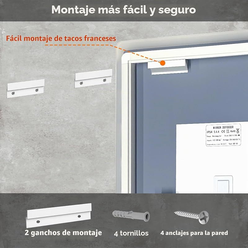Bluetooth Espejo Baño con Luz 50x70cm, Espejos de Baño con LED con Antivaho, Regulable, 3 Colores Luz, Función Memoria