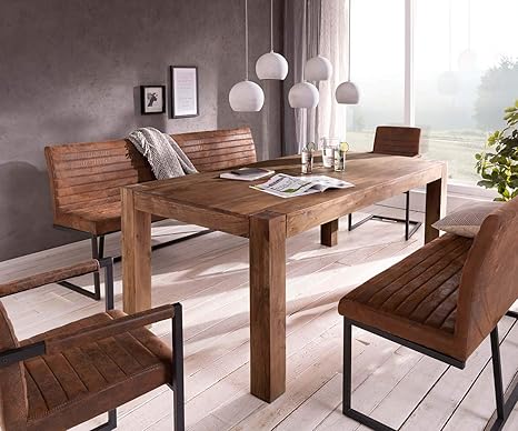 Delife Indra Dining Room Table 200 X 100 Cm Acacia Brown Solid Wood Legs Amazon De Kuche Haushalt