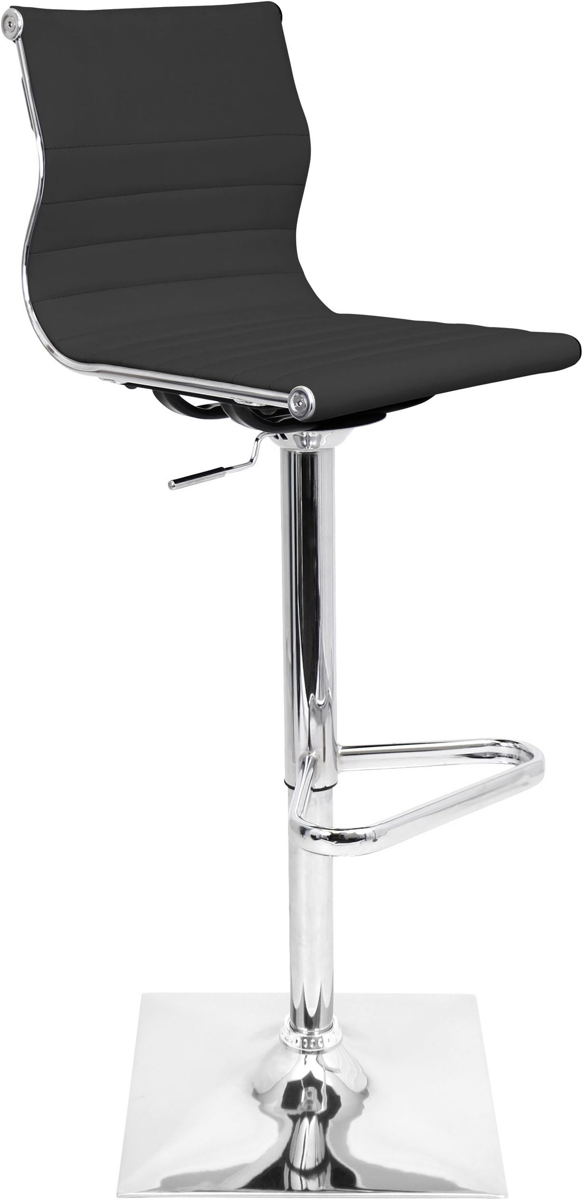 ModHaus Living Modern Swivel Master Adjustable Counter Bar Stools with High Back and Faux Leather Seat, Chrome Finish, Square Base - Includes Pen (Black)