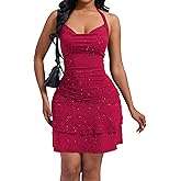 Women's Summer Halter Sleeveless Square Neck Backless Runched Ruffle Hem Mini Sexy Club Party Dress