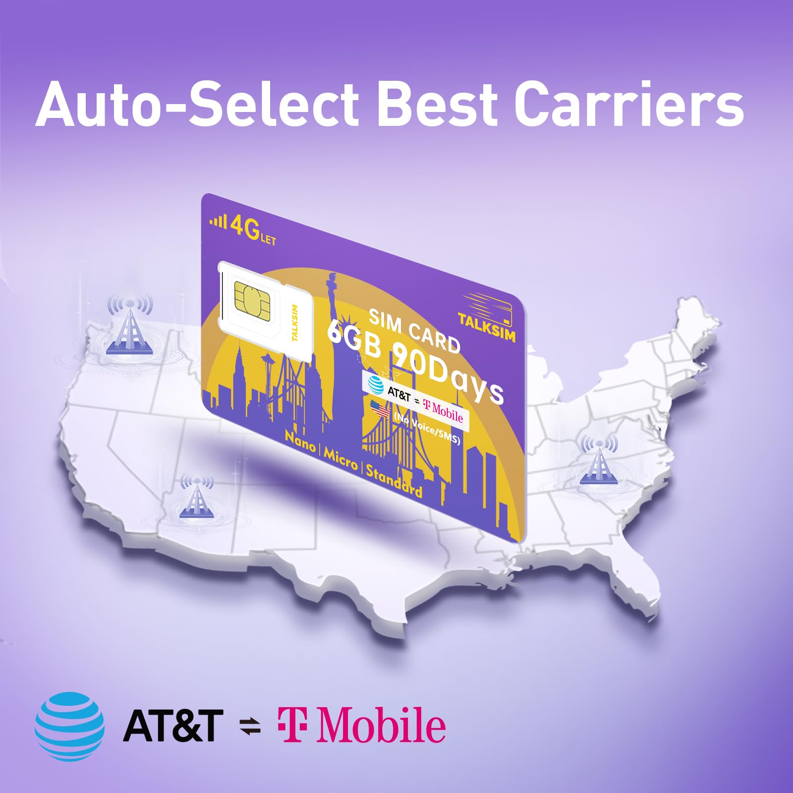Data SIM Card 6GB 90Days Support AT&T, T-Mobile, 4G LTE USA SIM Compatible with Unlocked Security Camera/Tablet/Smart Watch/Hunting Trail Camera/GPS Tracker iot Devices