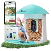 Smart Bird Feeder with Camera Solar Powered, Auto Record 2K HD Videos | AI Bird Identification &amp; Instant Alerts, Birdwatching Live, Outdoor Birdhouse with Cam, for Mom/Dad/Birdlovers, Light Blue