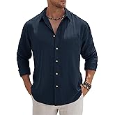 VOGSTART Men’s Vacation Casual Button Down Shirt Tencel Subtle Textured Shirts Lightweight Untucked Outfit for Beach (S-2XL)