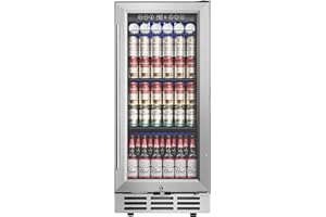 ICYGLEE 15'' Beverage Refrigerator Cooler - 126 Cans Under Counter Beverage Fridge with LED Light, Built-in Design, Wine Cooler for Home/Kitchen