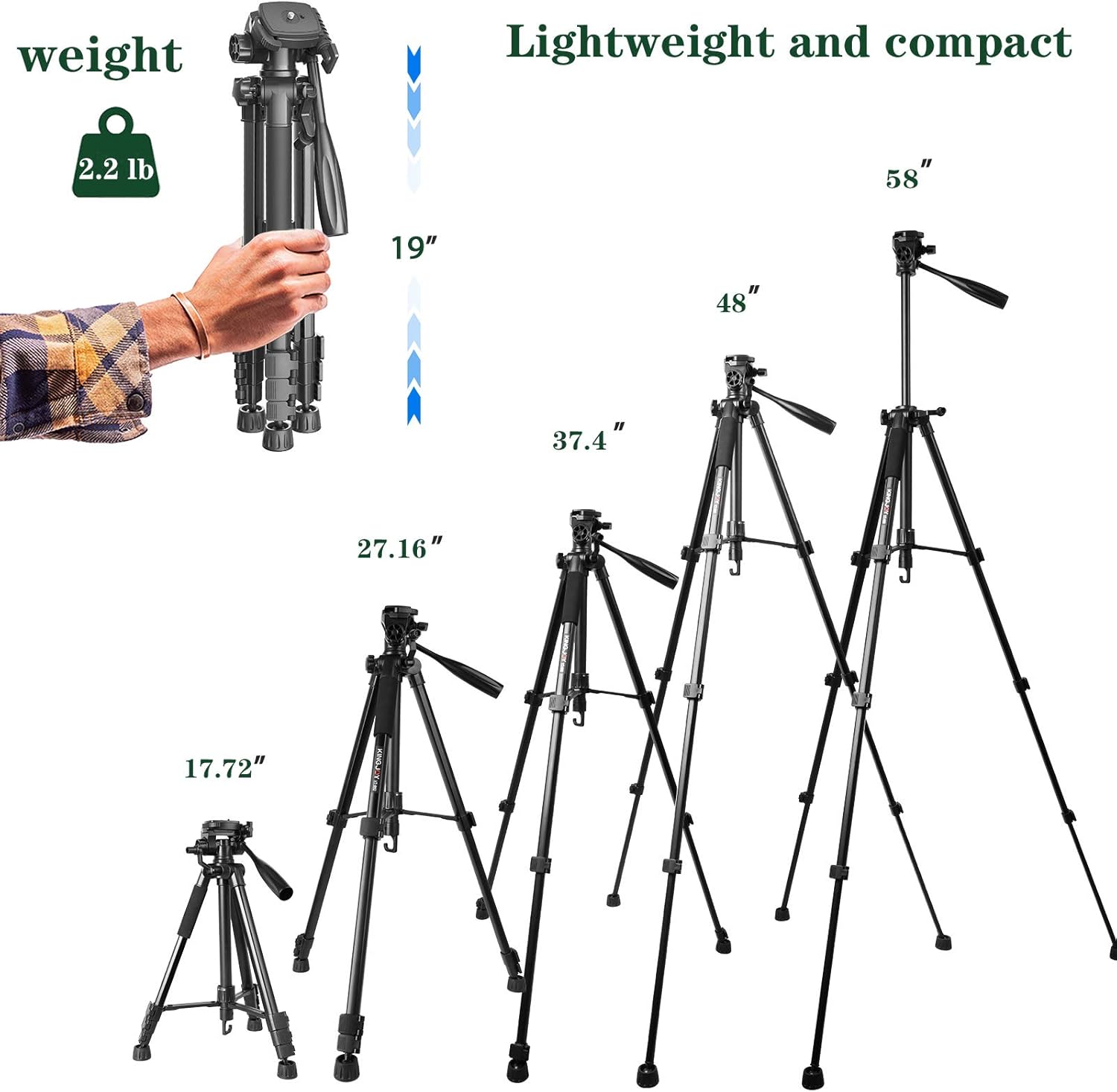 57 inch Camera Tripod for Canon Nikon Lightweight Aluminum Travel DSLR Phone Camera Tripod with 2 in 1 Phone Tablet Holder/Remote Shutter/Carry Bag : Camera & Photo