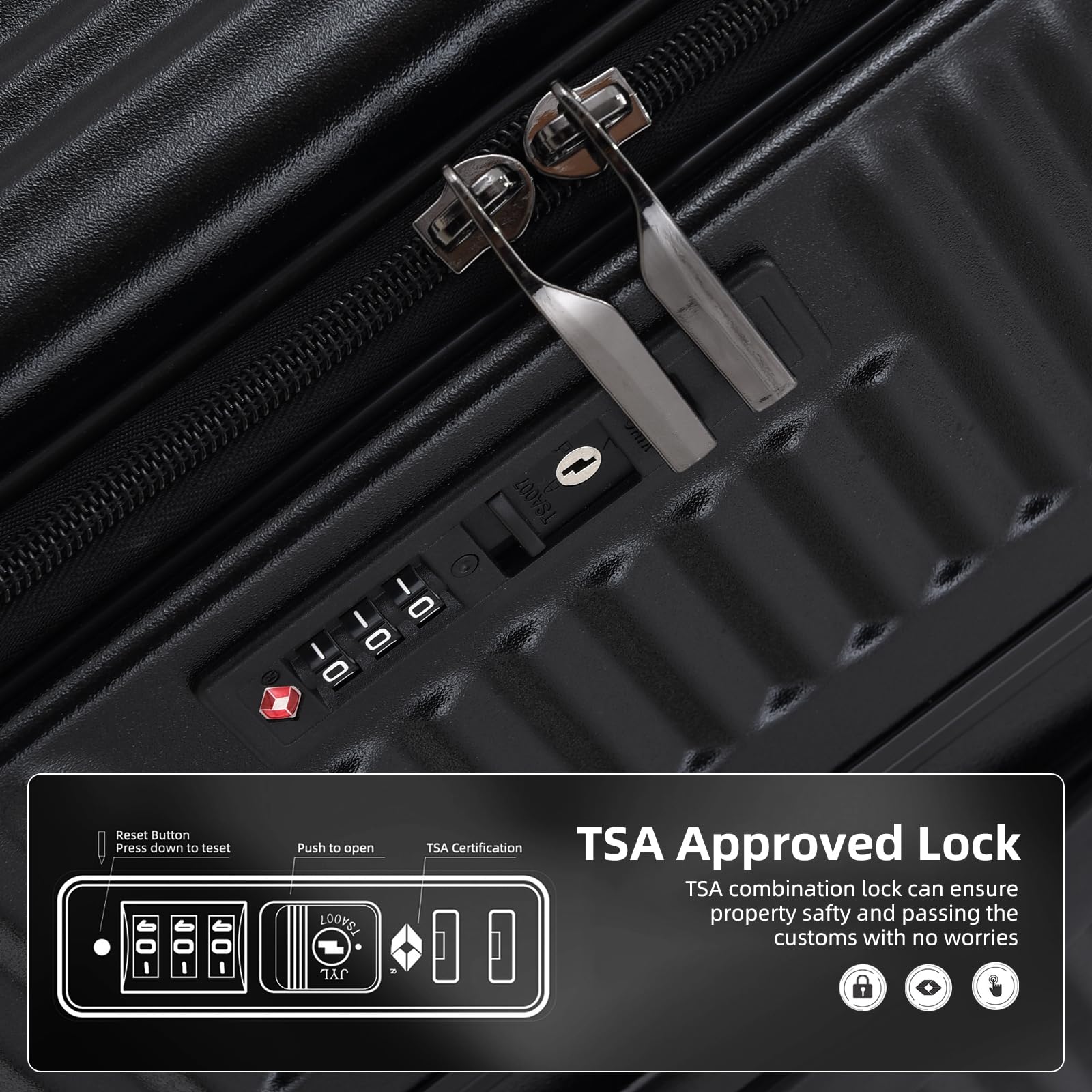 Kaleenie 29 Inch Aluminum Checked Luggage with Side Opening Zipper, 40 * 37 * 77cm, 113L, Lightweight Hardshell ABS+PC Suitcase with TSA Lock, 360° Universal Wheels, Black